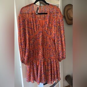 Rebecca Minkoff Orange Caden Printed Long-Sleeve Dress